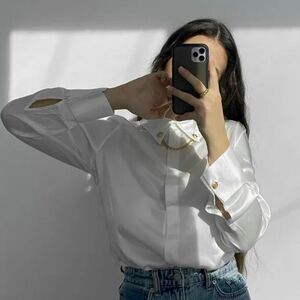Lilysilk white Silk Blouse With Metal Chain